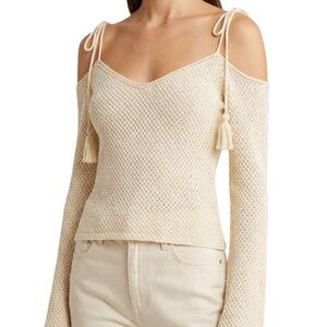 SAYLOR Cotton Off-Shoulder Knit Crochet Sweater Top